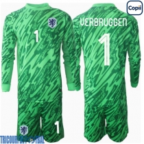 Echipament fotbal Olanda Bart Verbruggen #1 Portar Tricou Acasa European 2024 pentru copii maneca lunga (+ Pantaloni scurti)