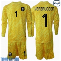 Echipament fotbal Olanda Bart Verbruggen #1 Portar Tricou Deplasare European 2024 pentru copii maneca lunga (+ Pantaloni scurti)