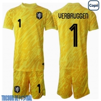 Echipament fotbal Olanda Bart Verbruggen #1 Portar Tricou Deplasare European 2024 pentru copii maneca scurta (+ Pantaloni scurti)