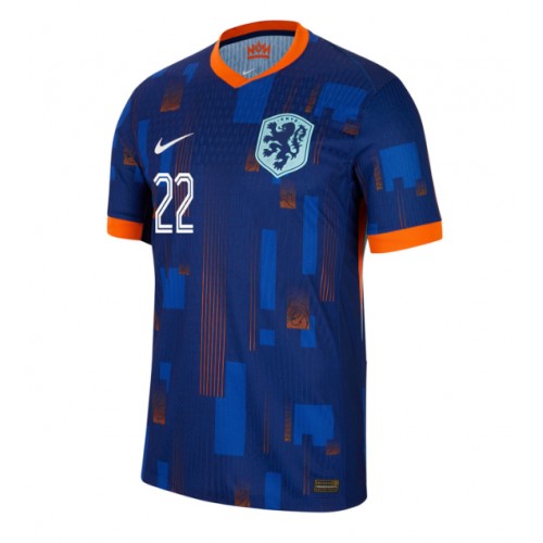 Echipament fotbal Olanda Denzel Dumfries #22 Tricou Deplasare European 2024 maneca scurta Echipament fotbal Olanda Denzel Dumfries #22 Tricou Deplasare European 2024 maneca scurta
