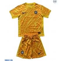 Echipament fotbal Olanda Portar Tricou Deplasare European 2024 pentru copii maneca scurta (+ Pantaloni scurti)