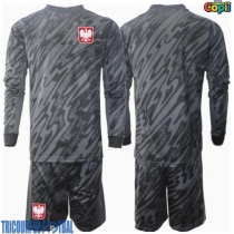 Echipament fotbal Polonia Portar Tricou Deplasare European 2024 pentru copii maneca lunga (+ Pantaloni scurti)