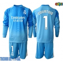 Echipament fotbal Real Madrid Thibaut Courtois #1 Portar Tricou Acasa 2025-26 pentru copii maneca lunga (+ Pantaloni scurti)