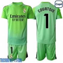 Echipament fotbal Real Madrid Thibaut Courtois #1 Portar Tricou Deplasare 2025-26 pentru copii maneca scurta (+ Pantaloni scurti)