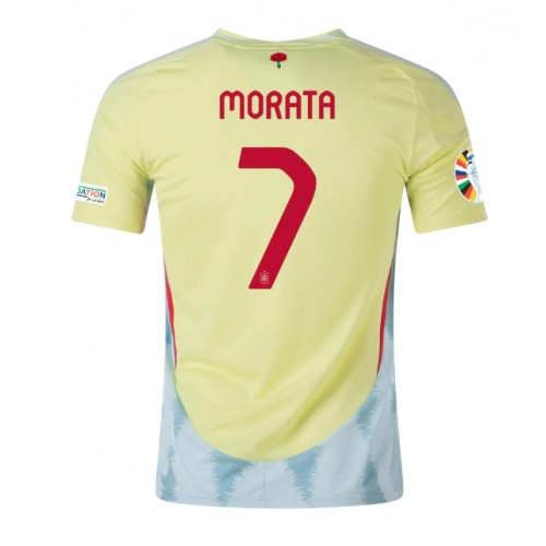 Echipament fotbal Spania Alvaro Morata #7 Tricou Deplasare European 2024 maneca scurta Echipament fotbal Spania Alvaro Morata #7 Tricou Deplasare European 2024 maneca scurta