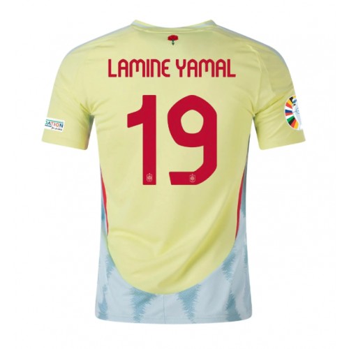 Echipament fotbal Spania Lamine Yamal #19 Tricou Deplasare European 2024 maneca scurta Echipament fotbal Spania Lamine Yamal #19 Tricou Deplasare European 2024 maneca scurta