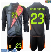 Echipament fotbal Spania Unai Simon #23 Portar Tricou Deplasare European 2024 pentru copii maneca lunga (+ Pantaloni scurti)